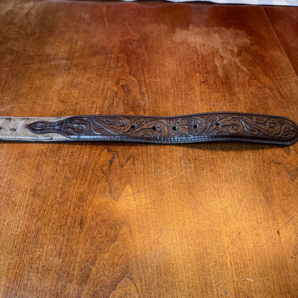 R Watson Belt Mens 40 Brown Kango Tobac Full‎ Quill Ostrich Tooled RWB2312